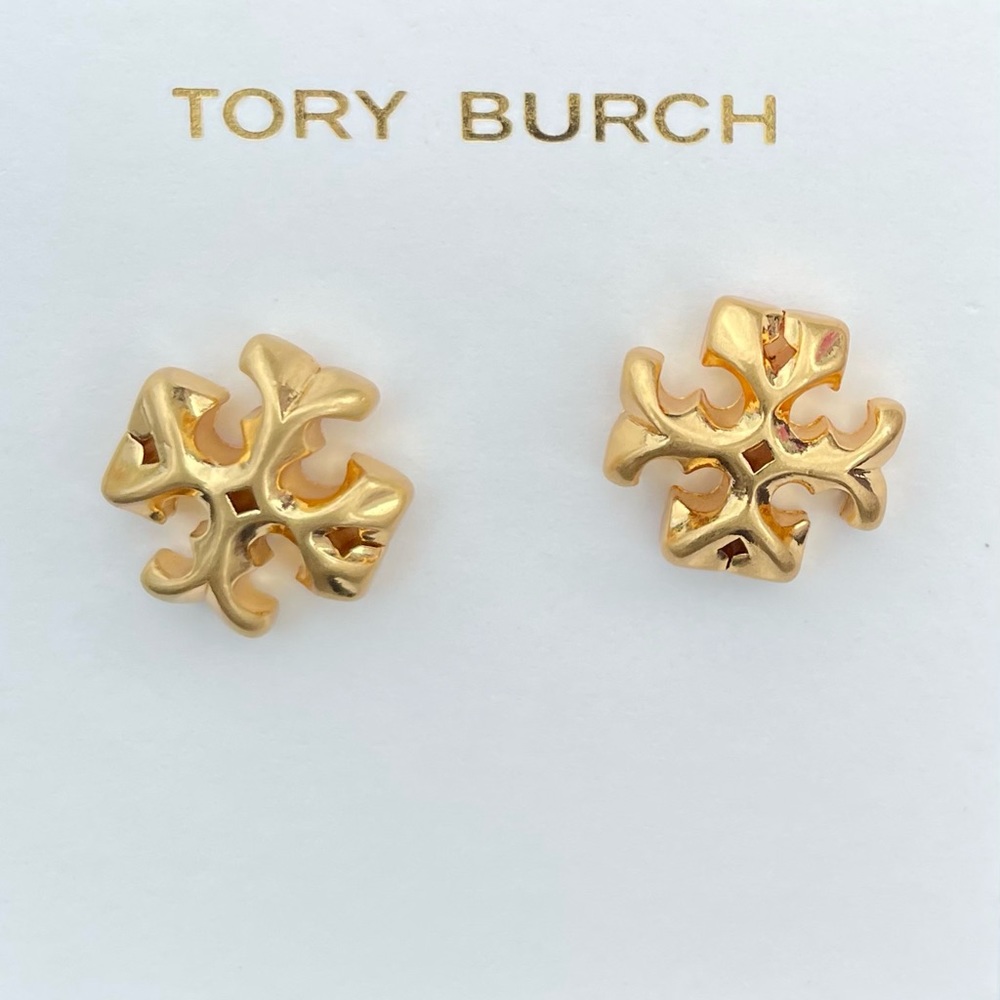 Tory Burch Logo Earrings: Antique Gold
